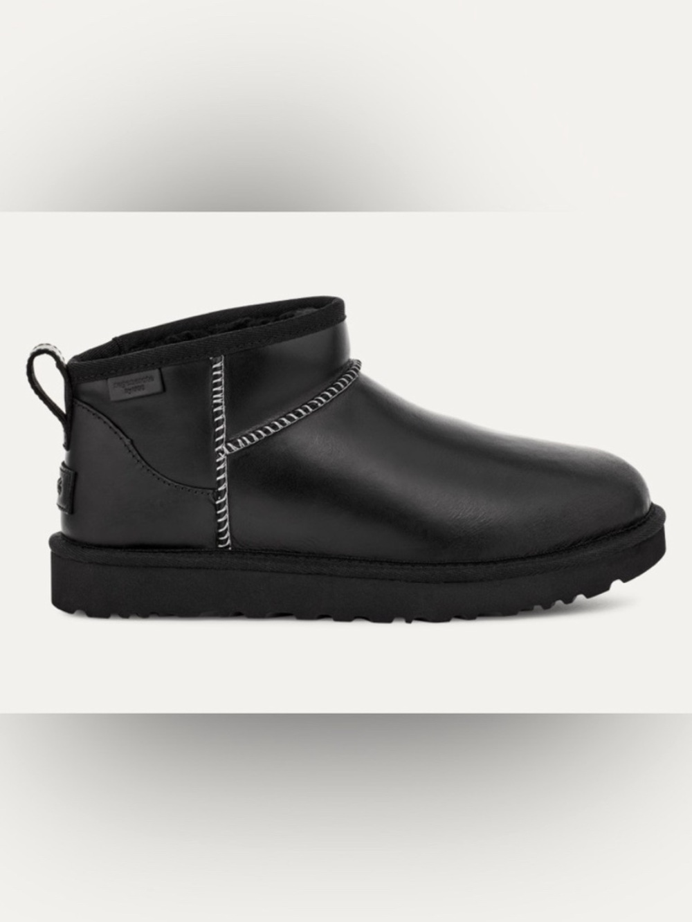 UGG Black Classic Ultra Mini Leather Boots 9 - Picture 2 of 8